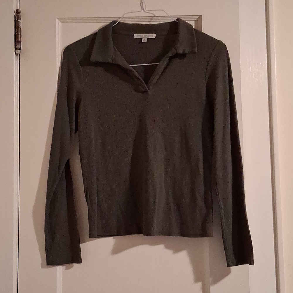 Green Ribbed Collared Shirt